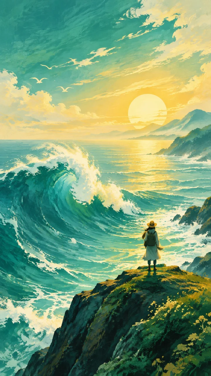 活动海报设计示例，海浪与远方